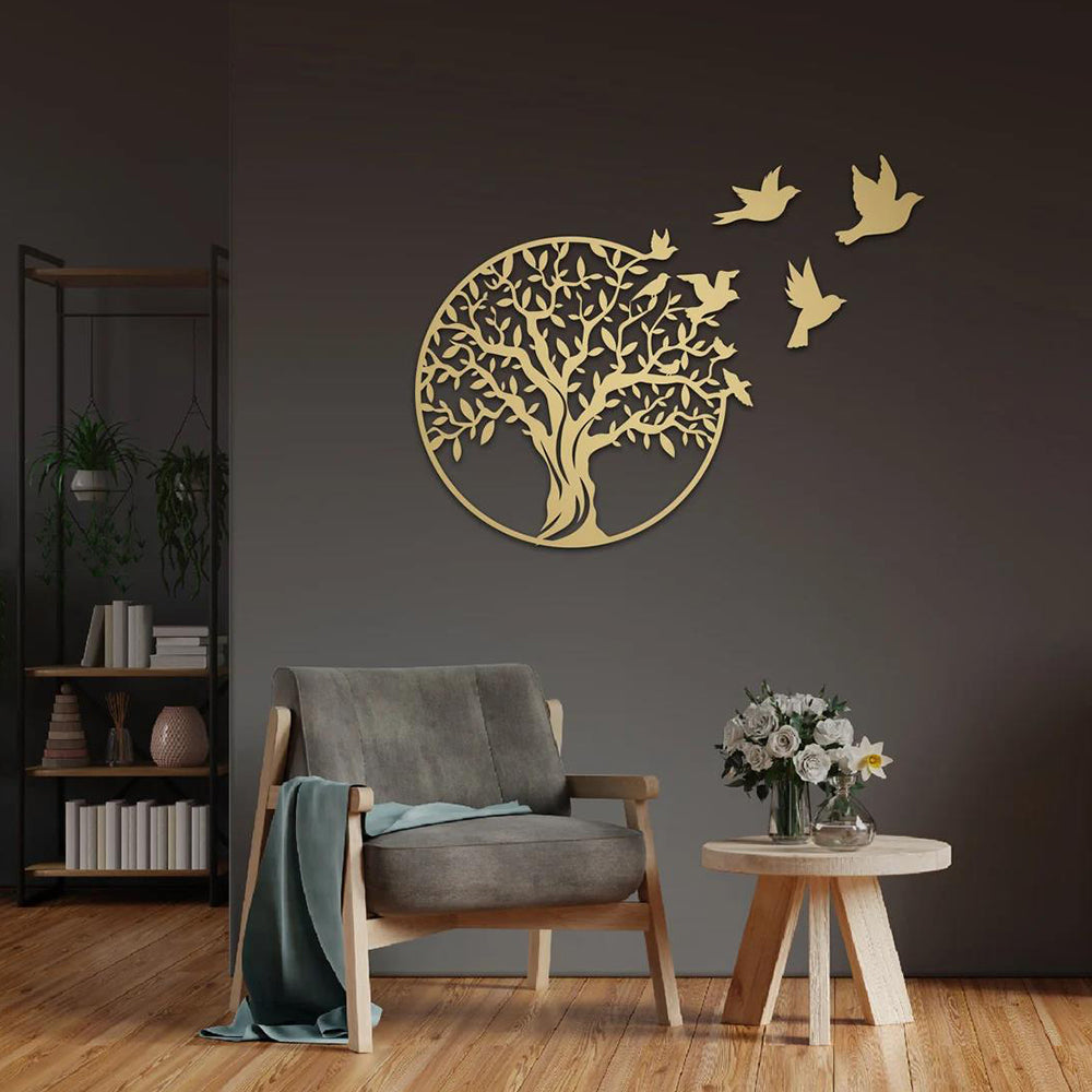 Tree of Life and Migrating Birds Metal Wall Art