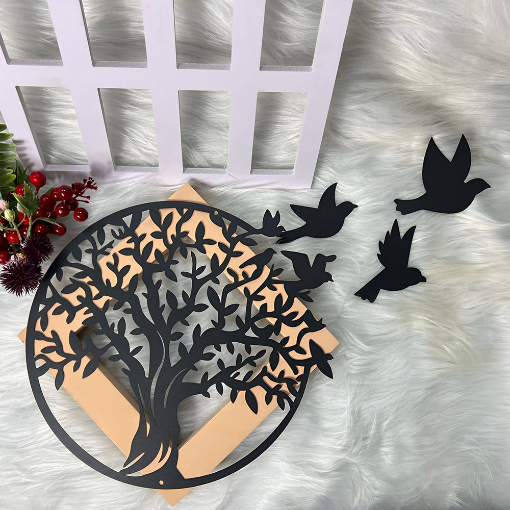 Tree of Life and Migrating Birds Metal Wall Art