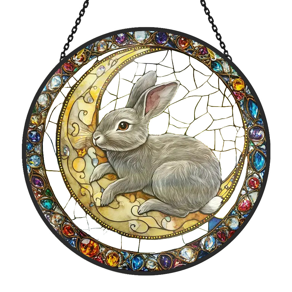 Bunny and Moon Sun Catcher Decoration Stained Glass Window Hanging