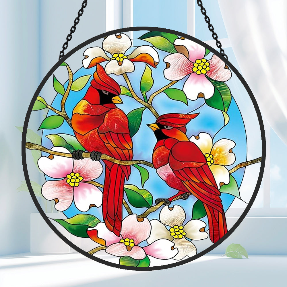 Cardinal Sun Catcher Decoration Stained Glass Window Hanging