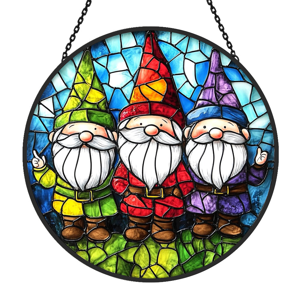 Christmas Gnome Sun Catcher Decoration Stained Glass Window Hanging