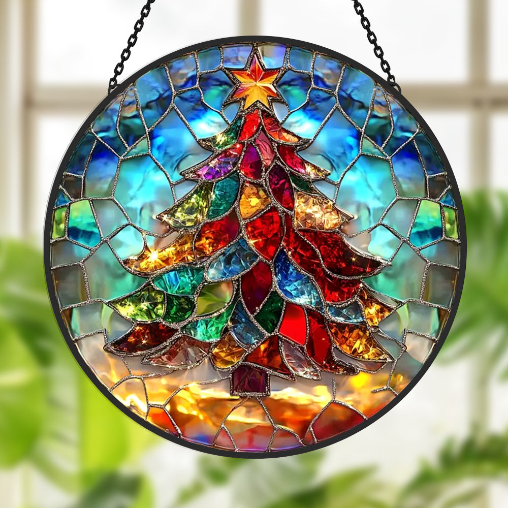 Christmas Tree Sun Catcher Decoration Stained Glass Window Hanging
