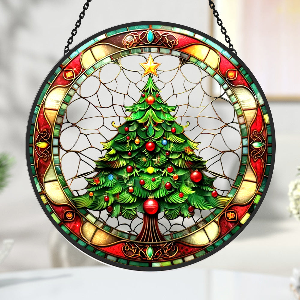 Christmas Tree Sun Catcher Decoration Stained Glass Window Hanging