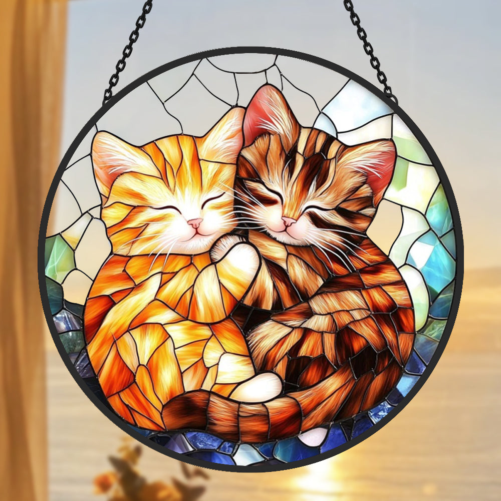 Cute Cat Sun Catcher Decoration Stained Glass Window Hanging