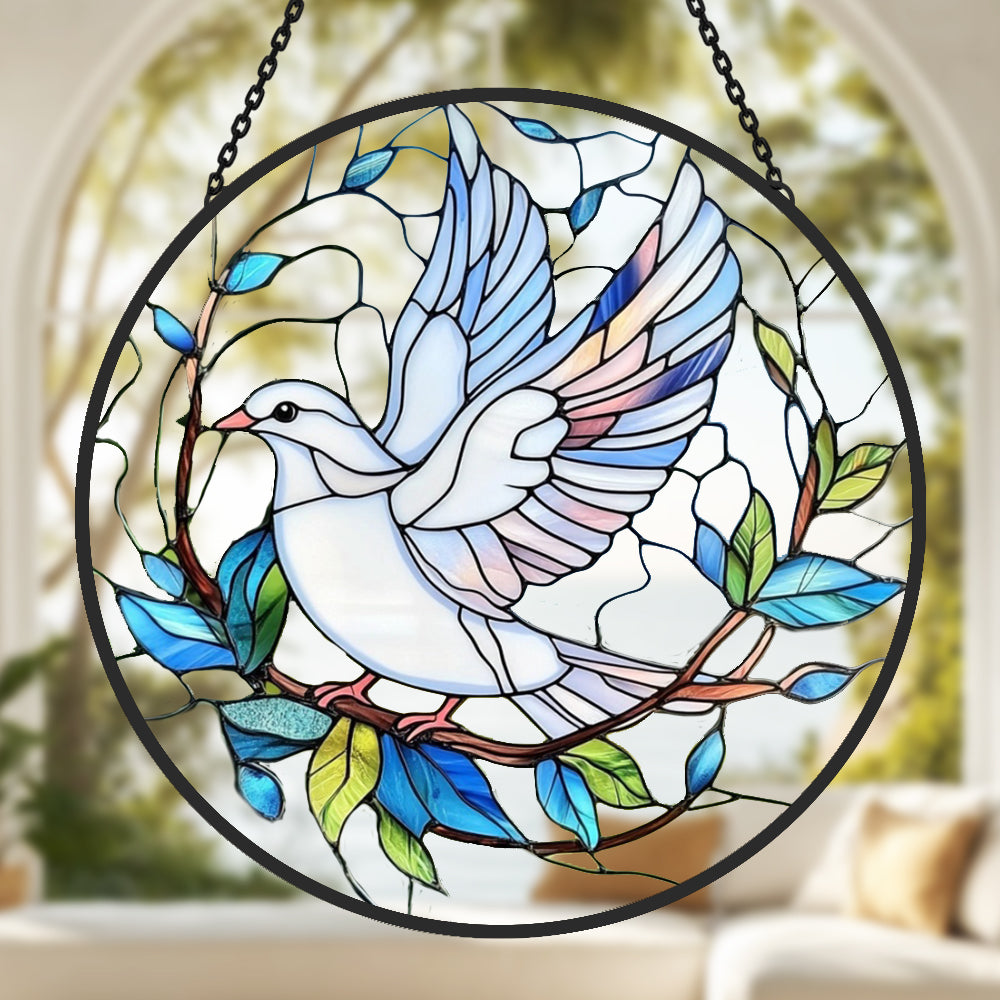 Dove of Peace Sun Catcher Decoration Stained Glass Window Hanging