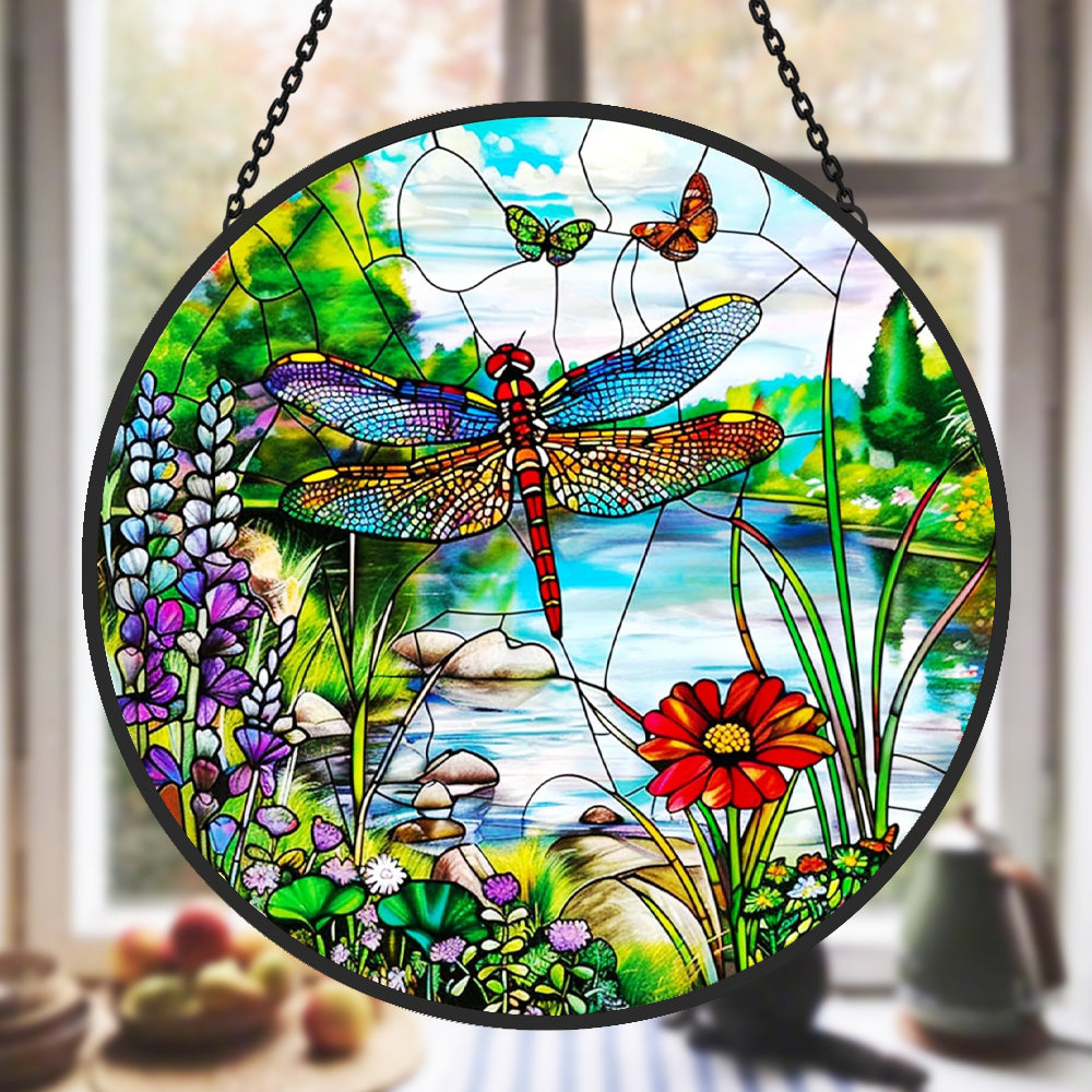 Dragonfly Sun Catcher Decoration Stained Glass Window Hanging
