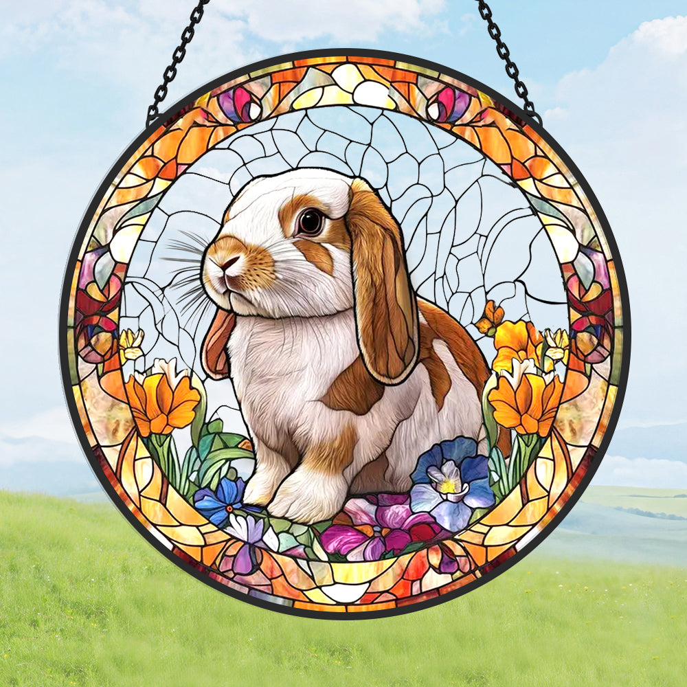 Dutch Lop Ear Rabbit Sun Catcher Decoration Stained Glass Window Hanging