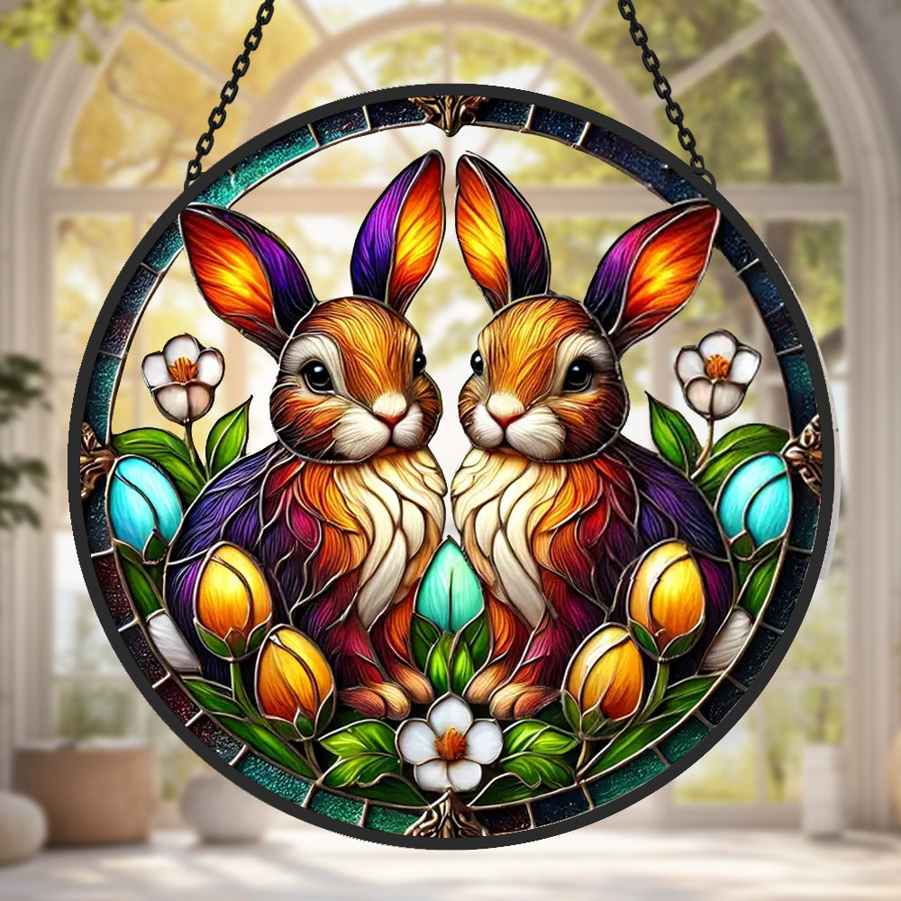 Easter Bunny Sun Catcher Decoration Stained Glass Window Hanging
