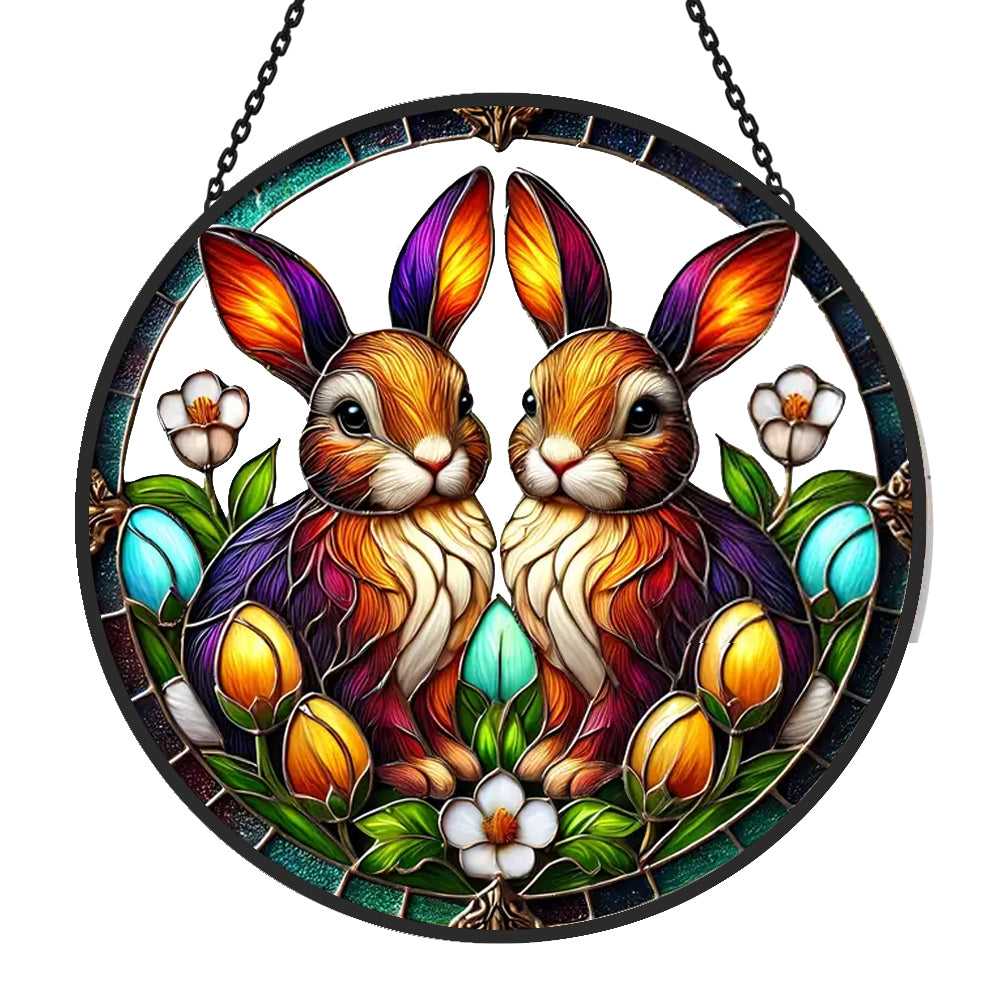 Easter Bunny Sun Catcher Decoration Stained Glass Window Hanging