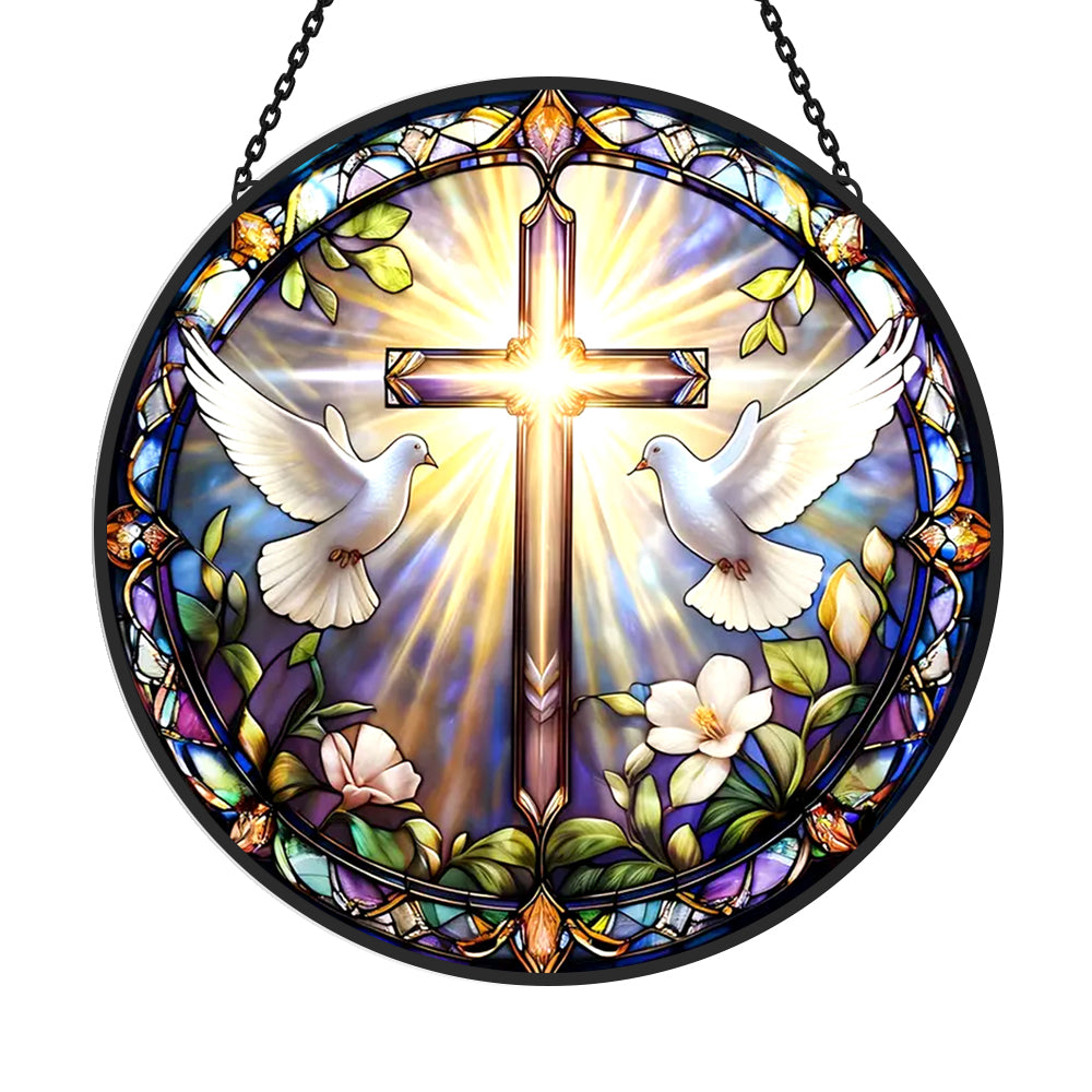 Easter Cross Sun Catcher Decoration Stained Glass Window Hanging