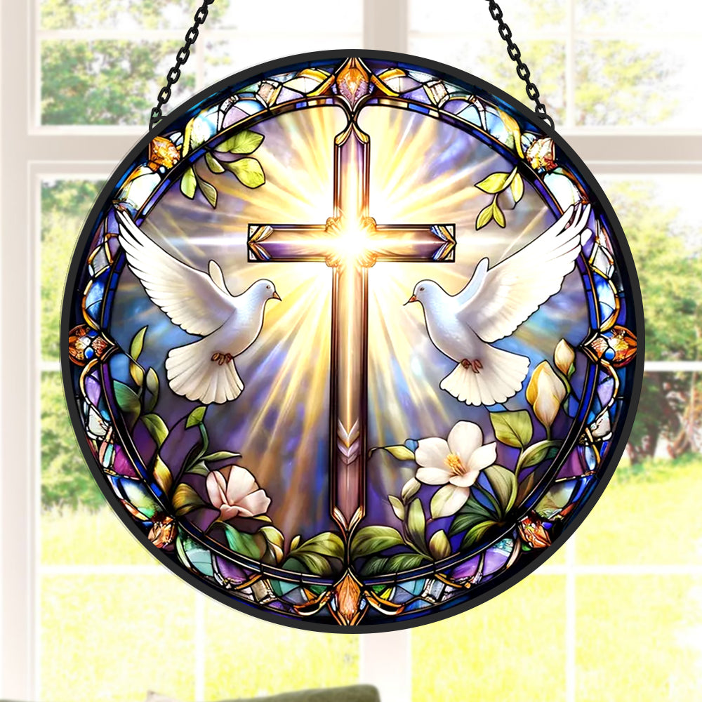 Easter Cross Sun Catcher Decoration Stained Glass Window Hanging