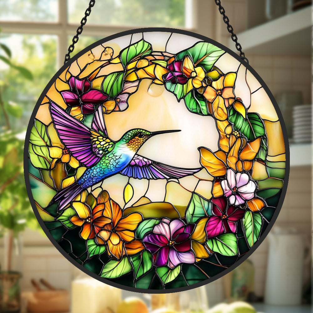Hummingbird Sun Catcher Decoration Stained Glass Window Hanging