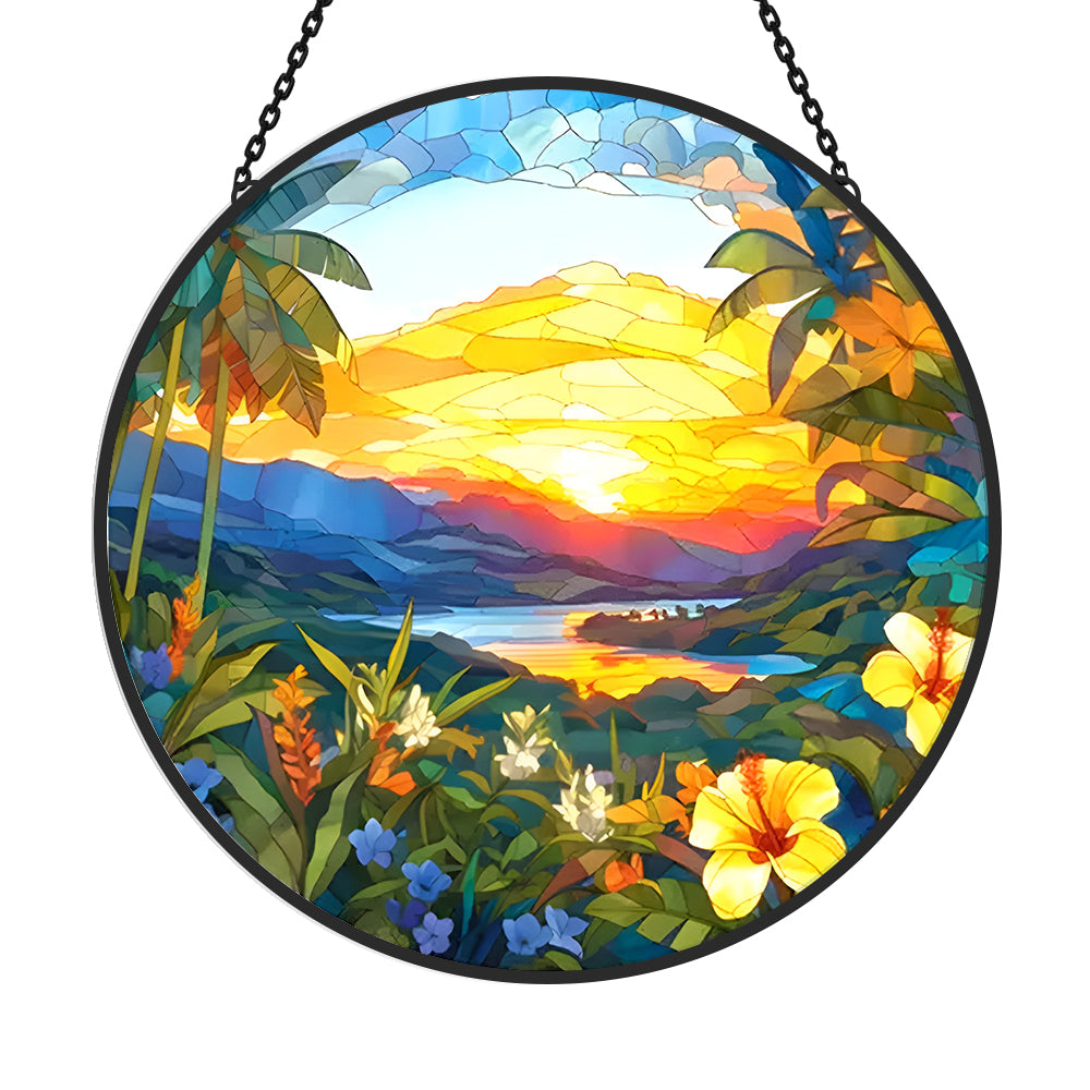 Landscape Painting Acrylic Sun Catcher Decoration Stained Glass Window Hanging