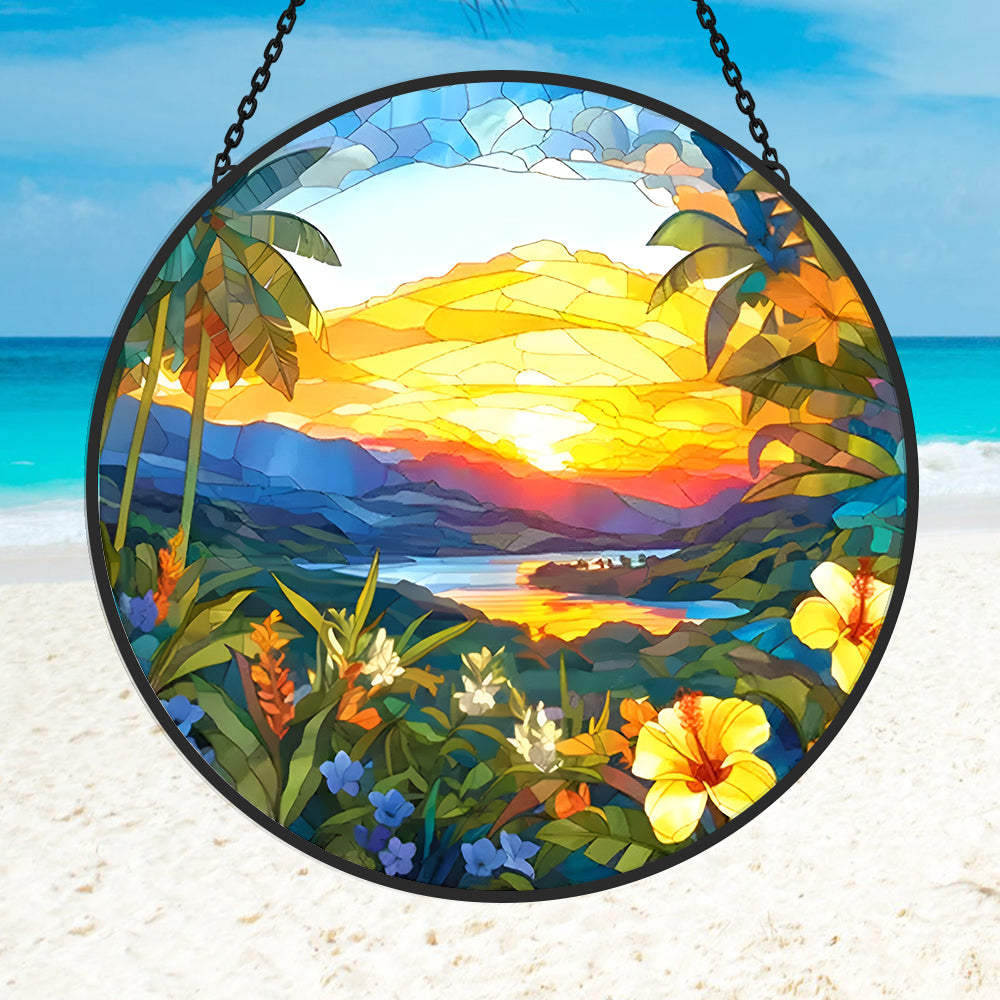 Landscape Painting Acrylic Sun Catcher Decoration Stained Glass Window Hanging