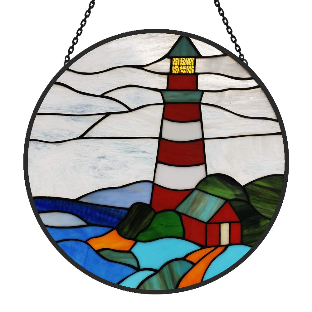 Lighthouse Sun Catcher Decoration Stained Glass Window Hanging