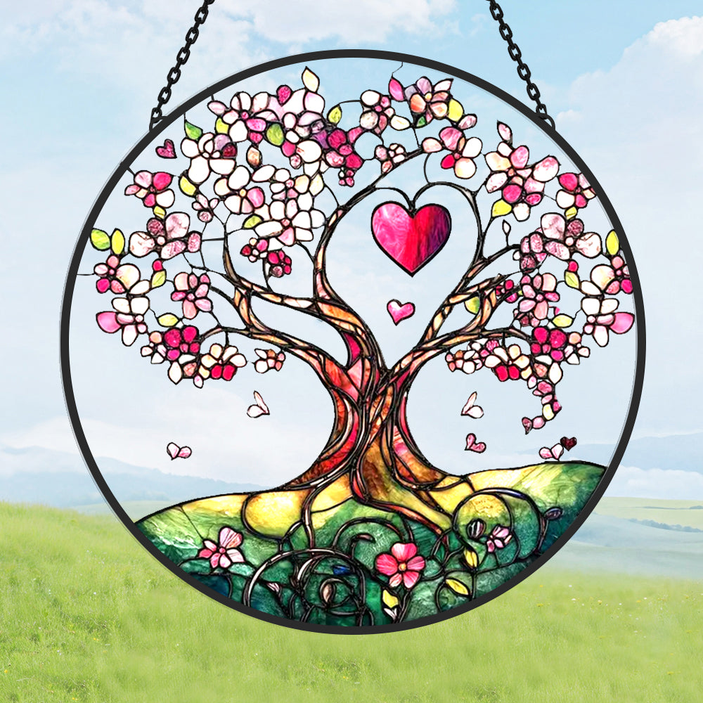 Love Tree of Life Sun Catcher Decoration Stained Glass Window Hanging