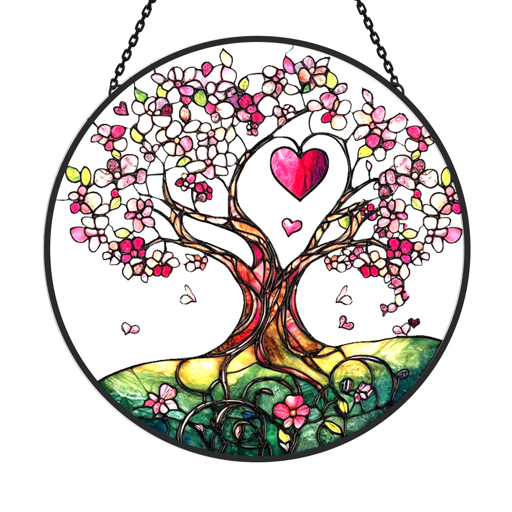 Love Tree of Life Sun Catcher Decoration Stained Glass Window Hanging