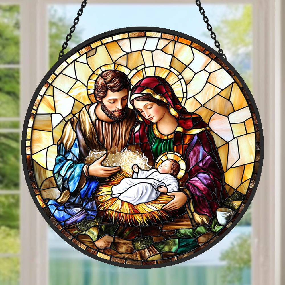 Nativity Scene Sun Catcher Decoration Stained Glass Window Hanging