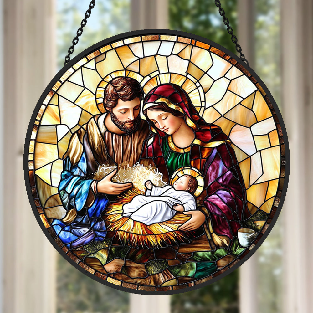Nativity Scene Sun Catcher Decoration Stained Glass Window Hanging