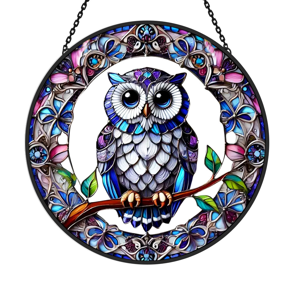Owl Sun Catcher Decoration Stained Glass Window Hanging