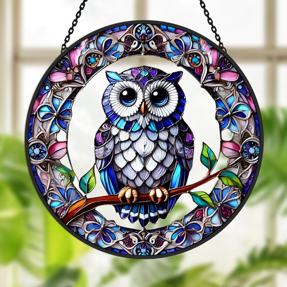 Owl Sun Catcher Decoration Stained Glass Window Hanging