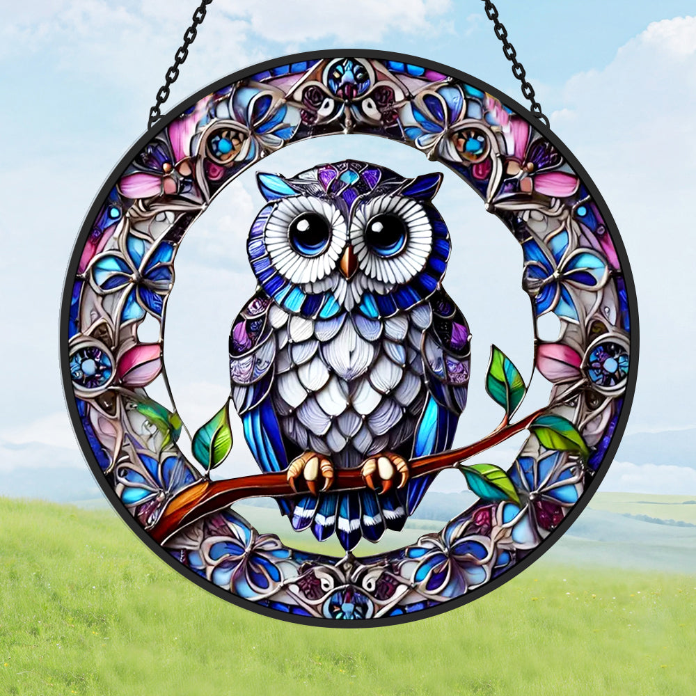 Owl Sun Catcher Decoration Stained Glass Window Hanging