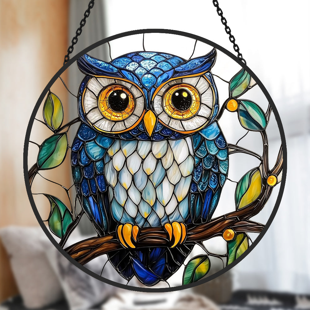 Owl Sun Catcher Decoration Stained Glass Window Hanging