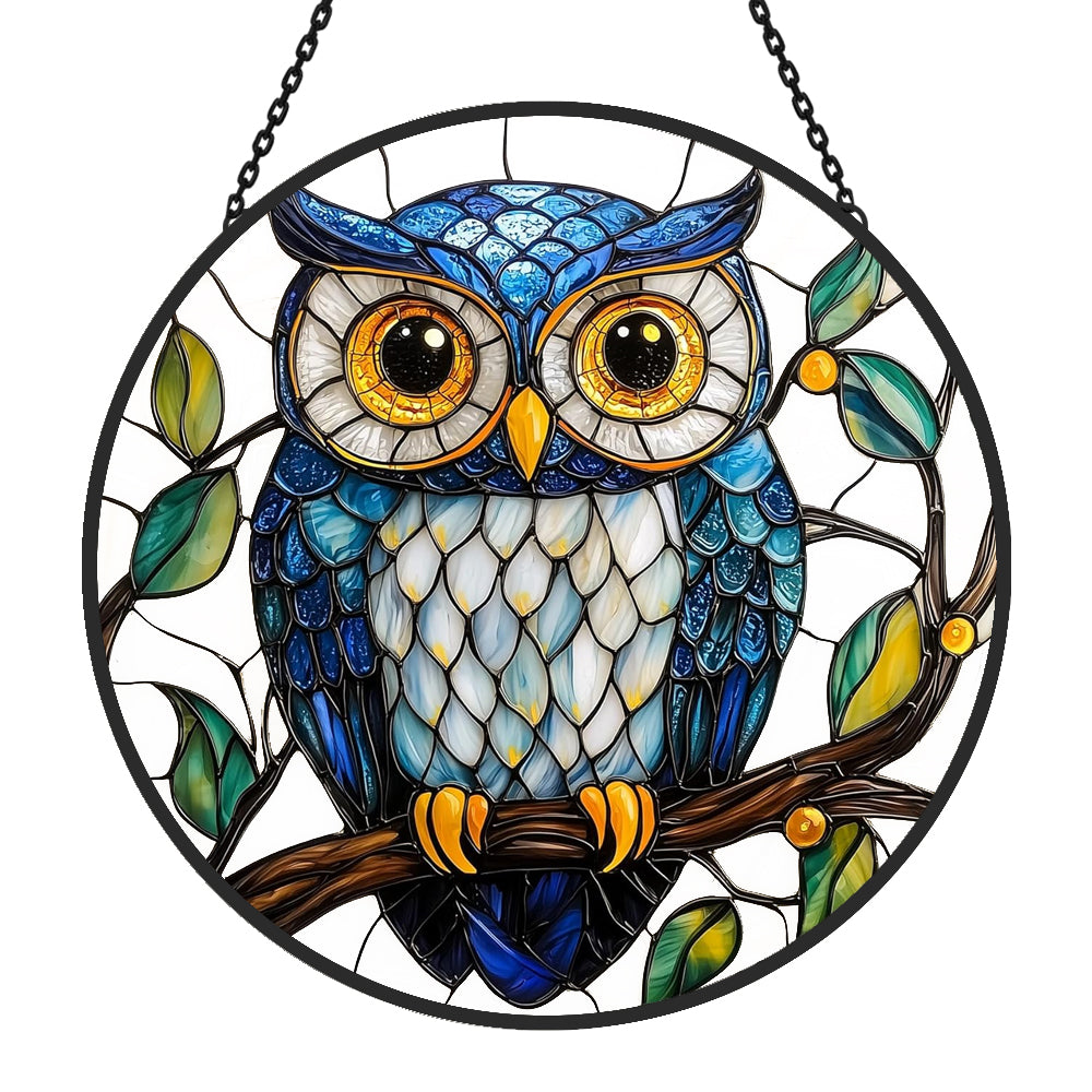 Owl Sun Catcher Decoration Stained Glass Window Hanging