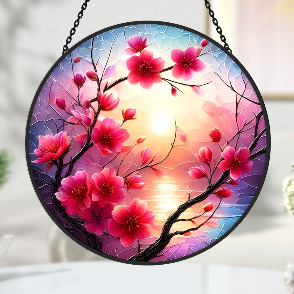 Plum Blossom Sun Catcher Decoration Stained Glass Window Hanging