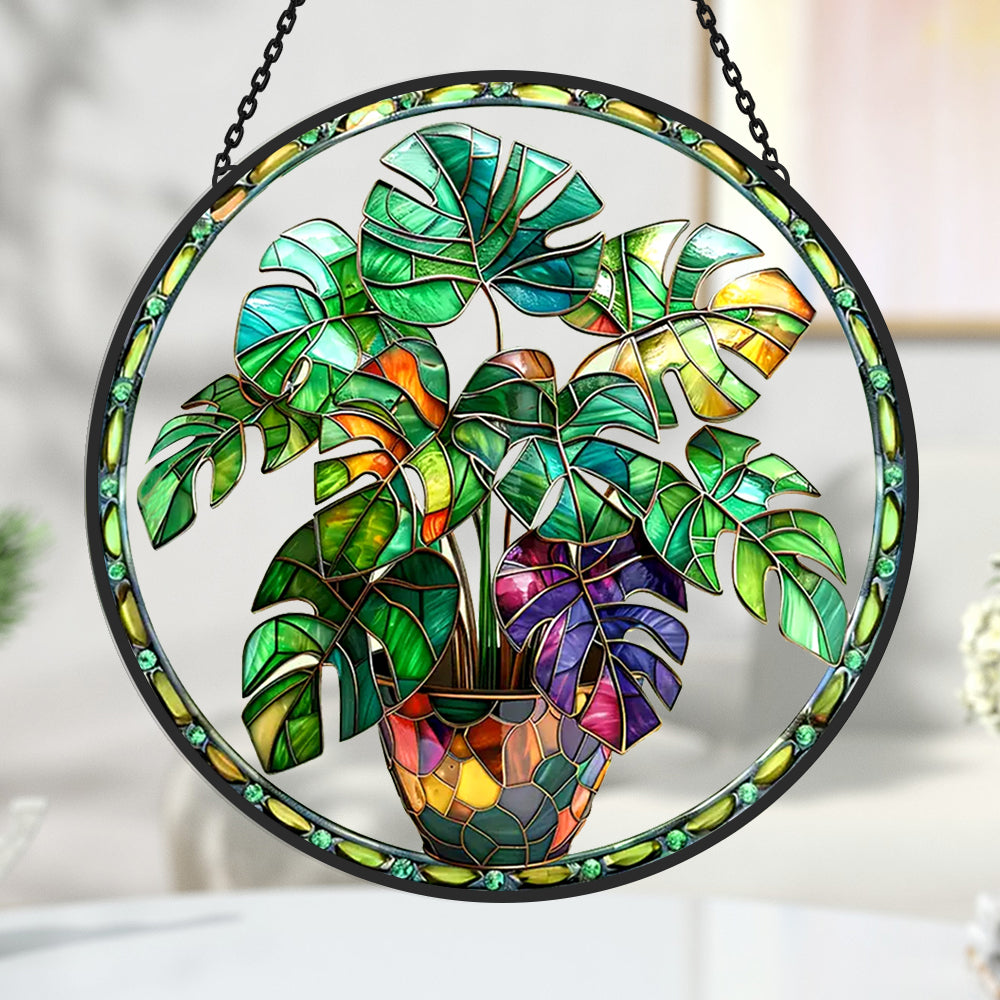 Potted Plant Sun Catcher Decoration Stained Glass Window Hanging