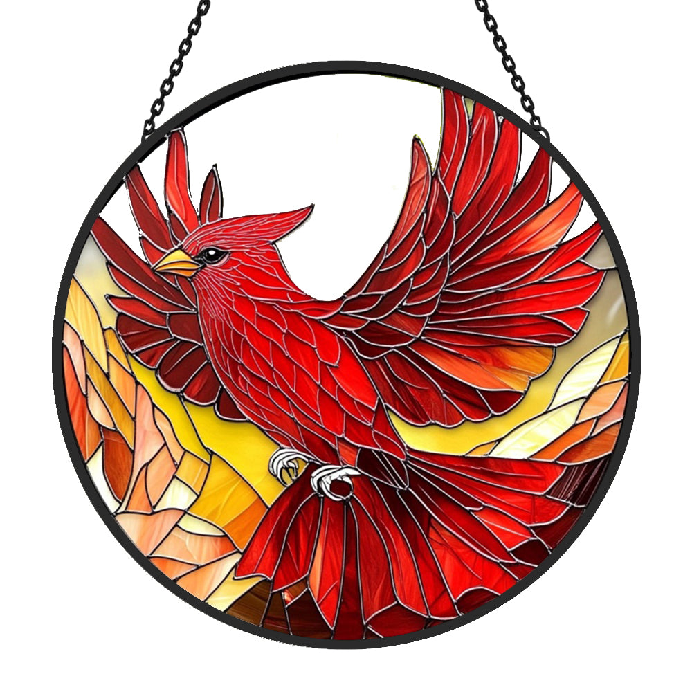 Red Cardinals Bird Sun Catcher Decoration Stained Glass Window Hanging