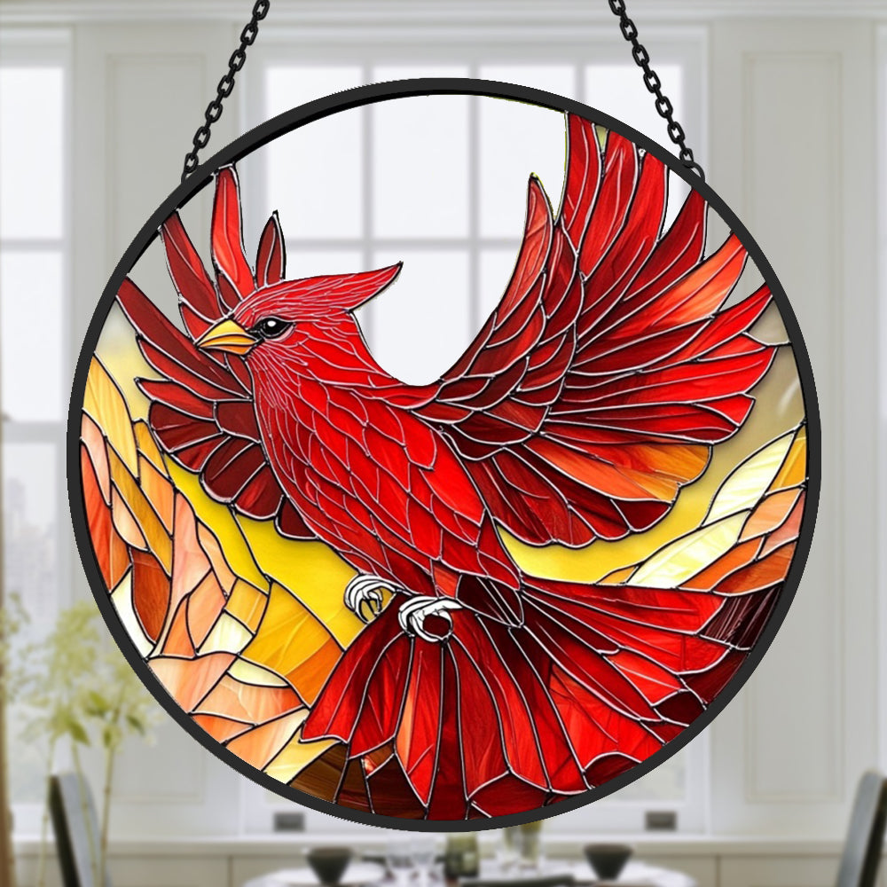 Red Cardinals Bird Sun Catcher Decoration Stained Glass Window Hanging