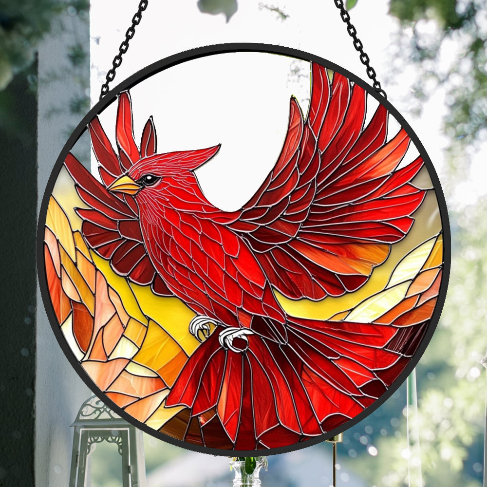Red Cardinals Bird Sun Catcher Decoration Stained Glass Window Hanging
