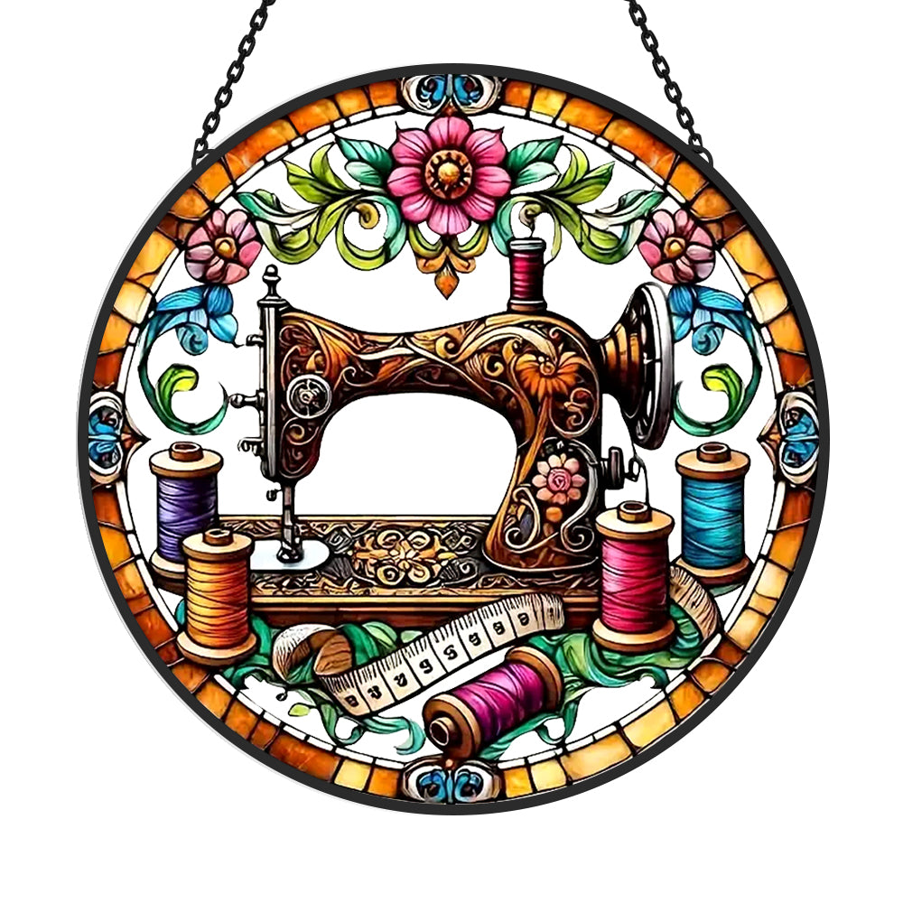 Sewing Machine Sun Catcher Decoration Stained Glass Window Hanging