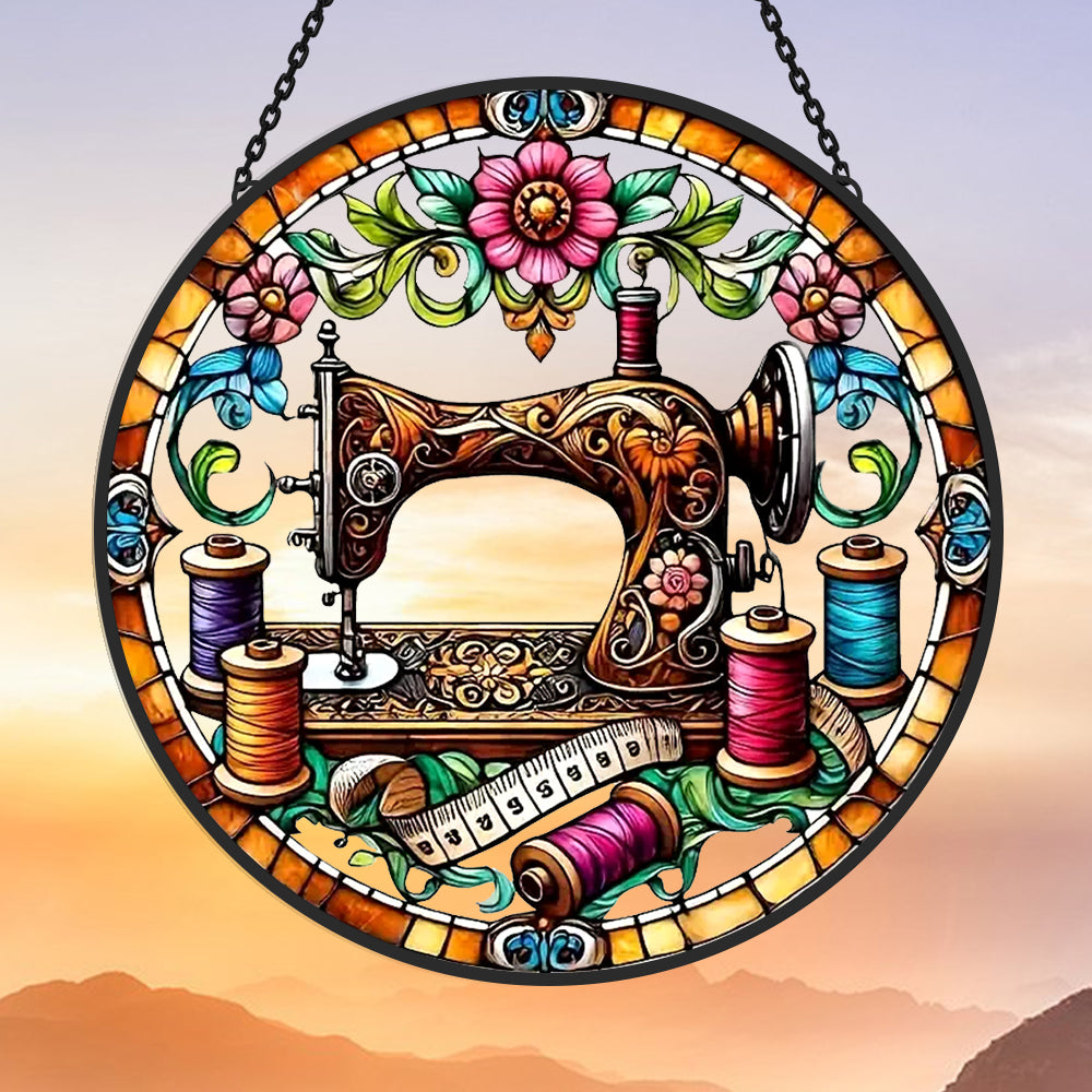 Sewing Machine Sun Catcher Decoration Stained Glass Window Hanging