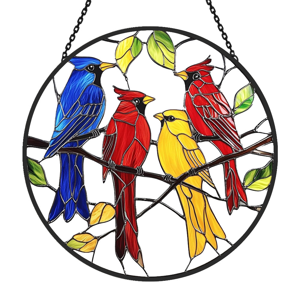 Spring Cardinals Sun Catcher Decoration Stained Glass Window Hanging