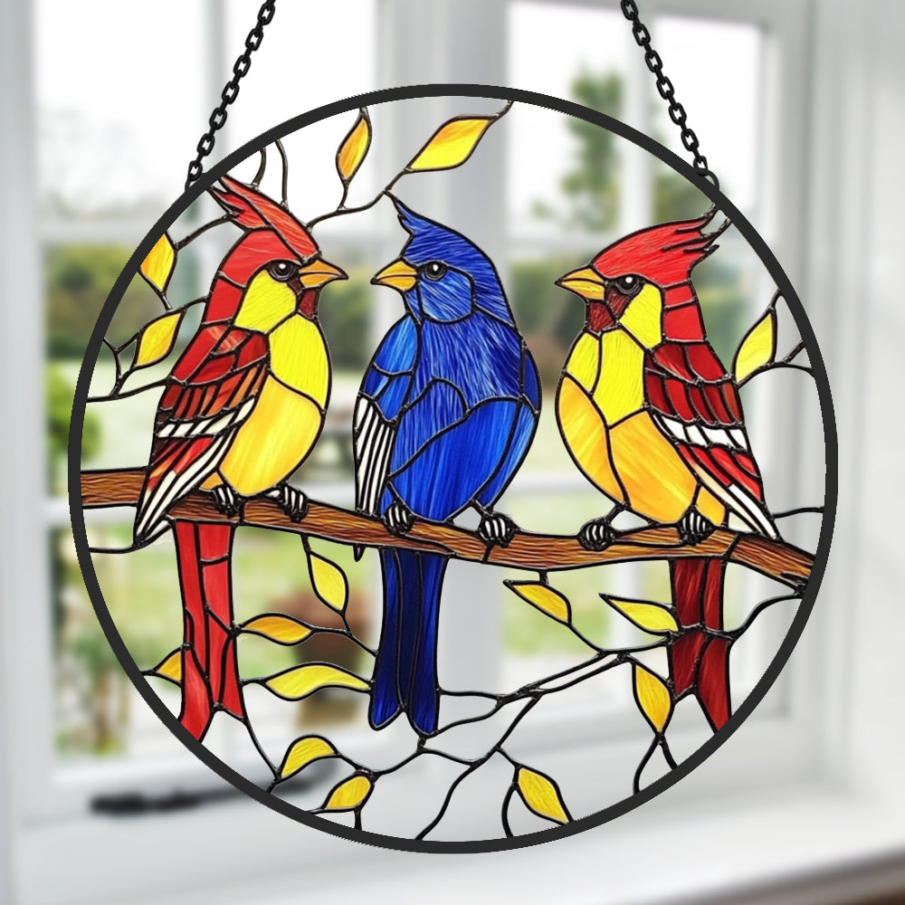 Spring Cardinals Sun Catcher Decoration Stained Glass Window Hanging