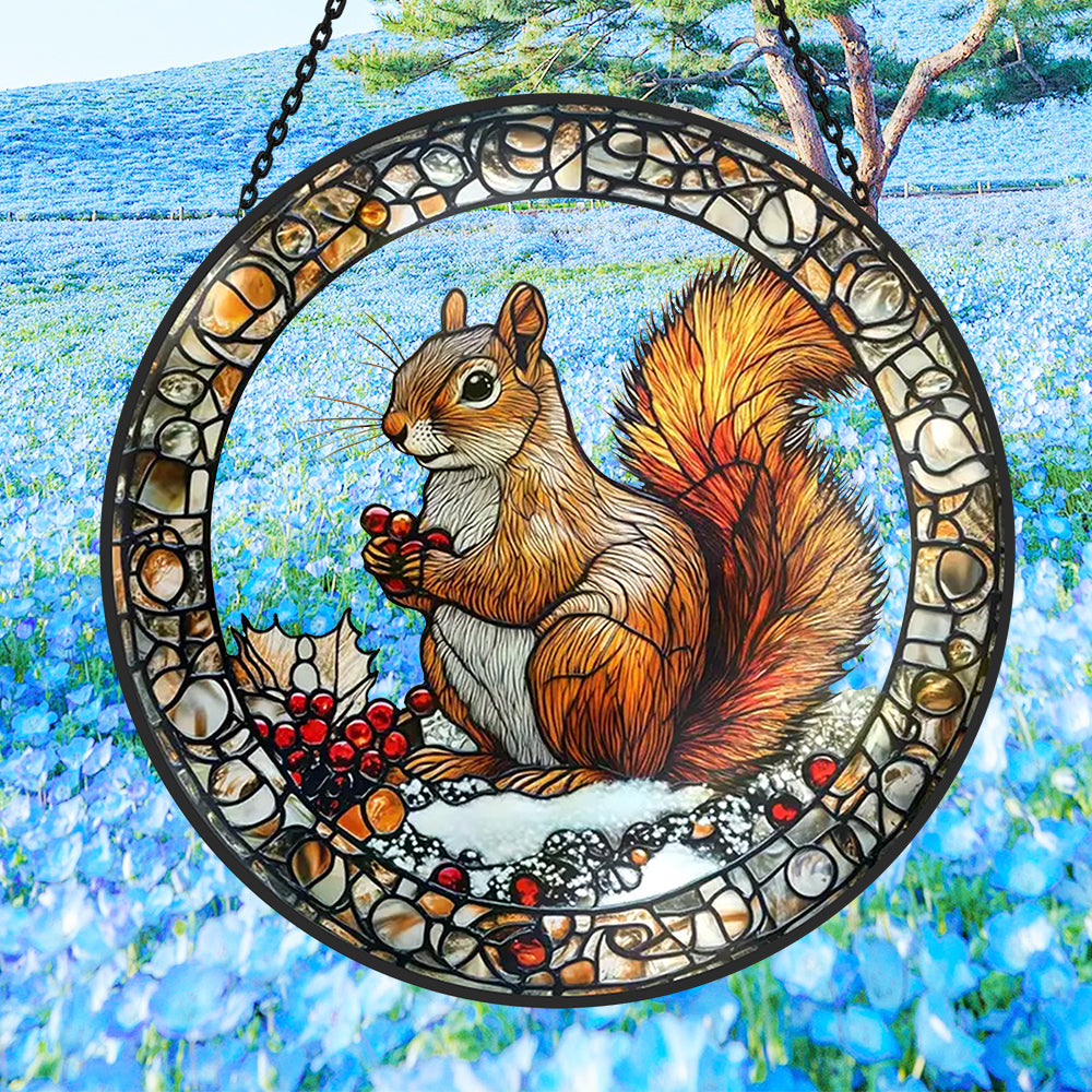 Squirrel Sun Catcher Decoration Stained Glass Window Hanging