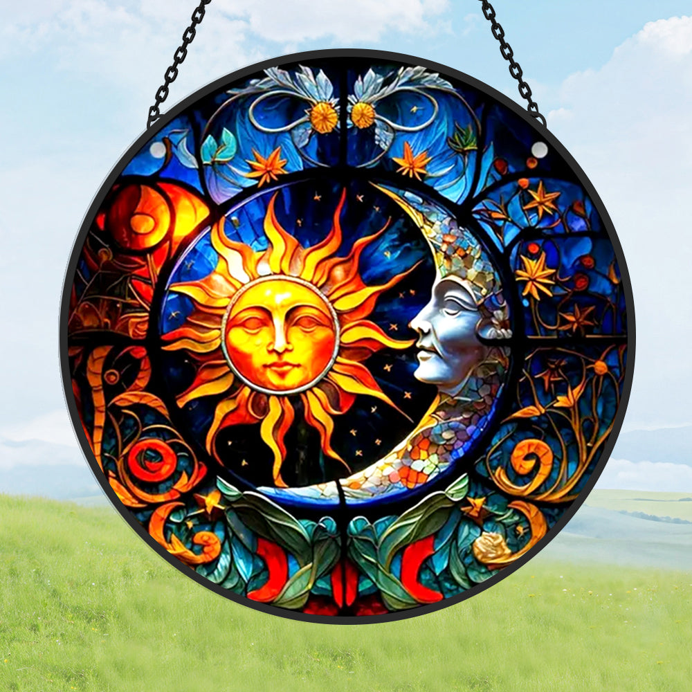 Sun and Moon Sun Catcher Decoration Stained Glass Window Hanging