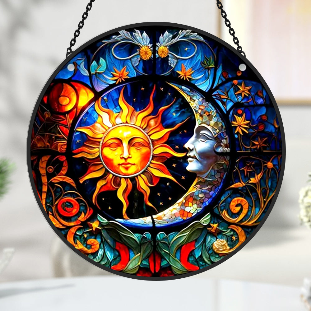 Sun and Moon Sun Catcher Decoration Stained Glass Window Hanging