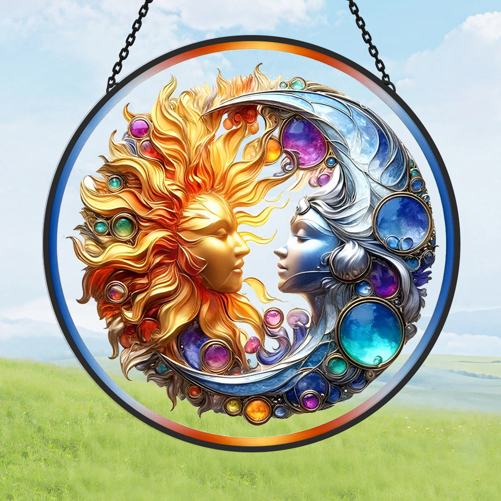 Sun and Moon Sun Catcher Decoration Stained Glass Window Hanging