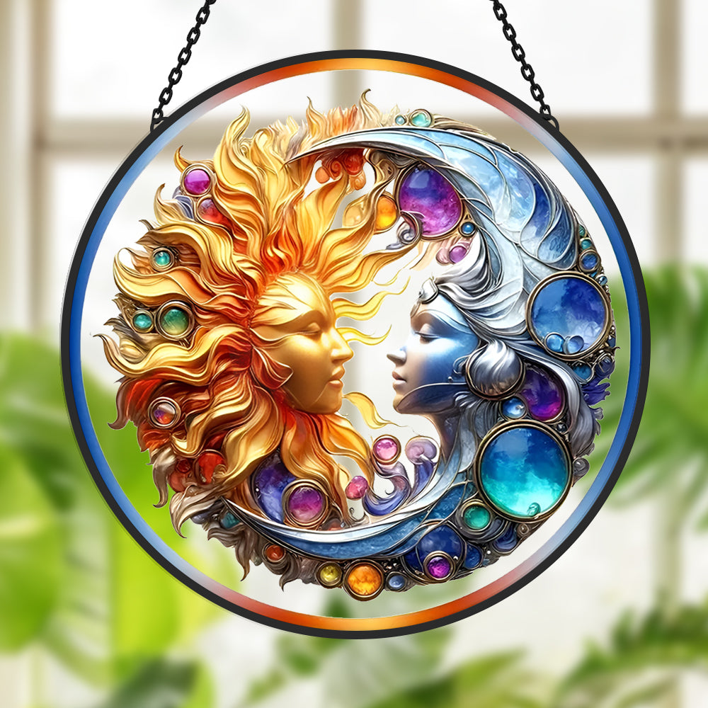 Sun and Moon Sun Catcher Decoration Stained Glass Window Hanging