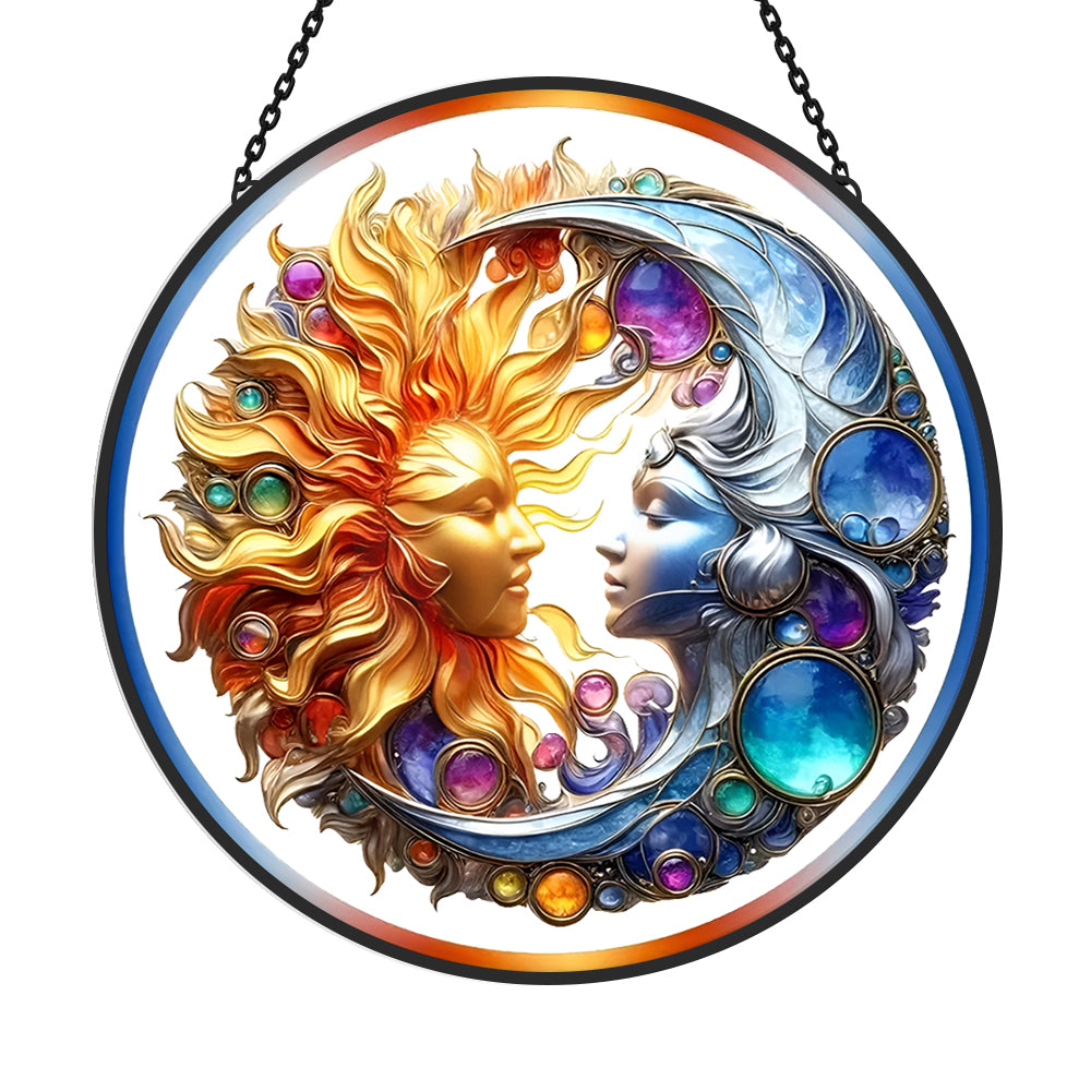 Sun and Moon Sun Catcher Decoration Stained Glass Window Hanging