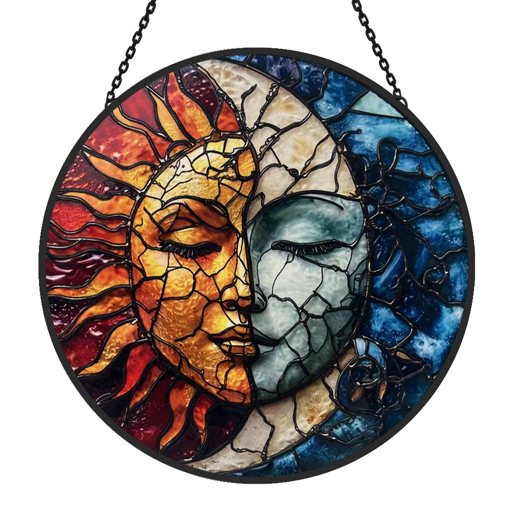 Sun and Moon Sun Catcher Decoration Stained Glass Window Hanging