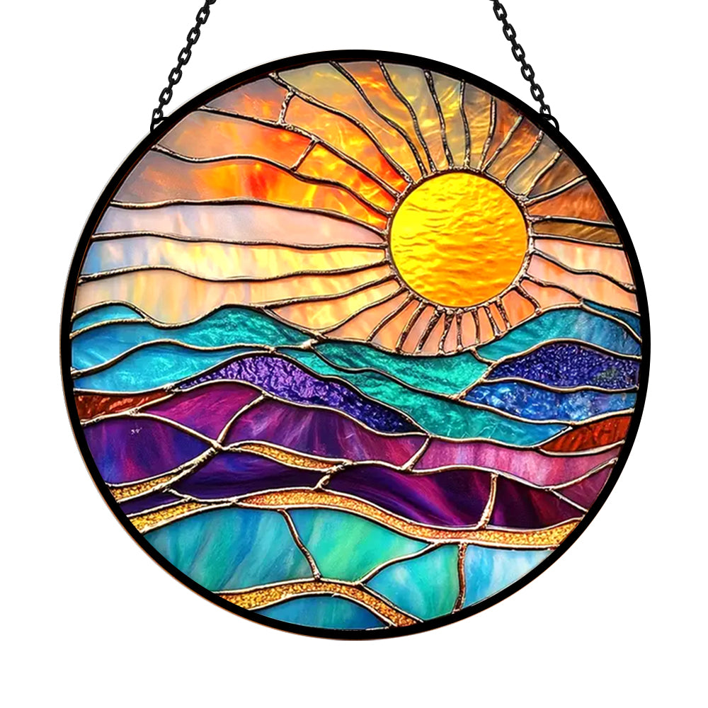 Sunset River Sun Catcher Decoration Stained Glass Window Hanging