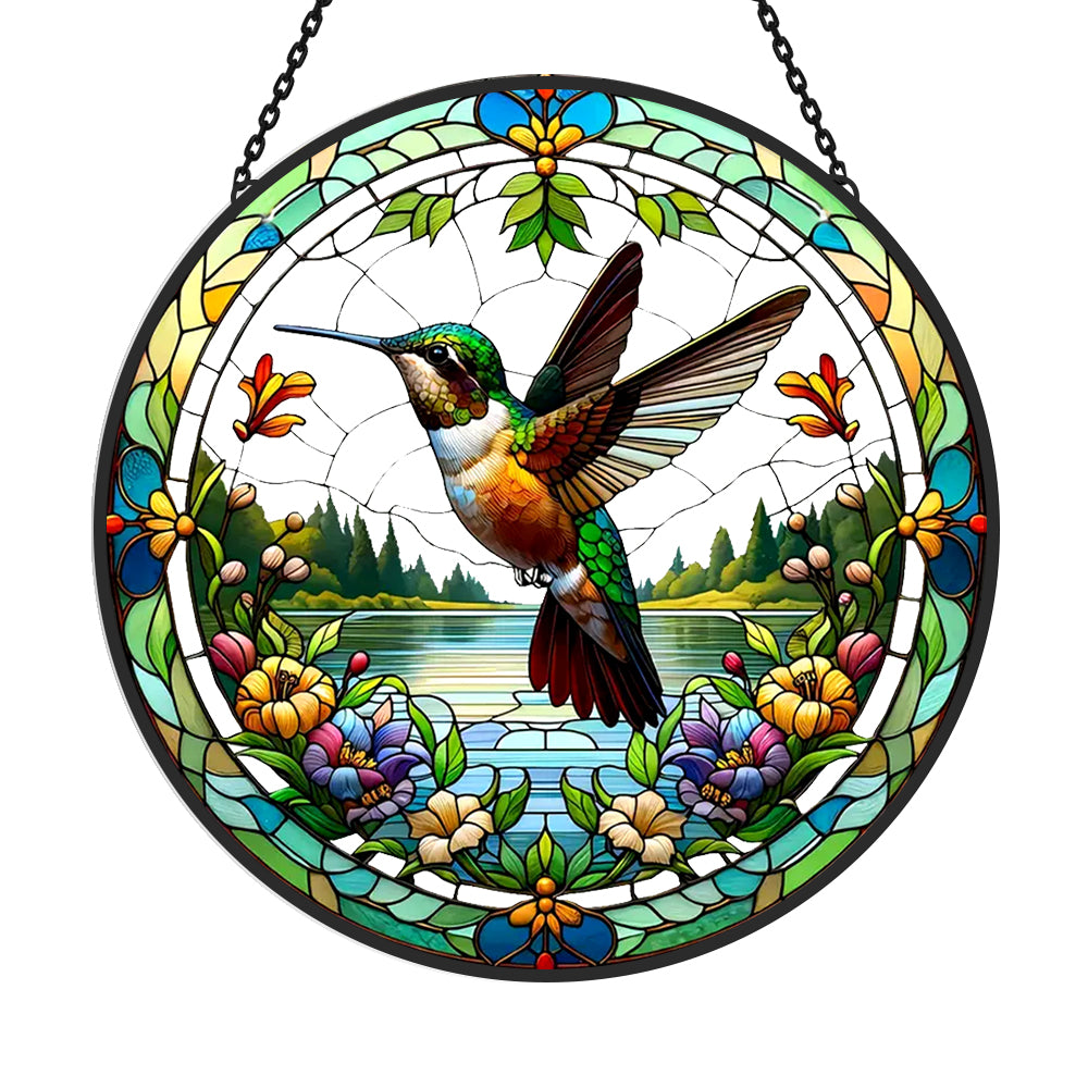Vibrant Hummingbird Sun Catcher Decoration Stained Glass Window Hanging