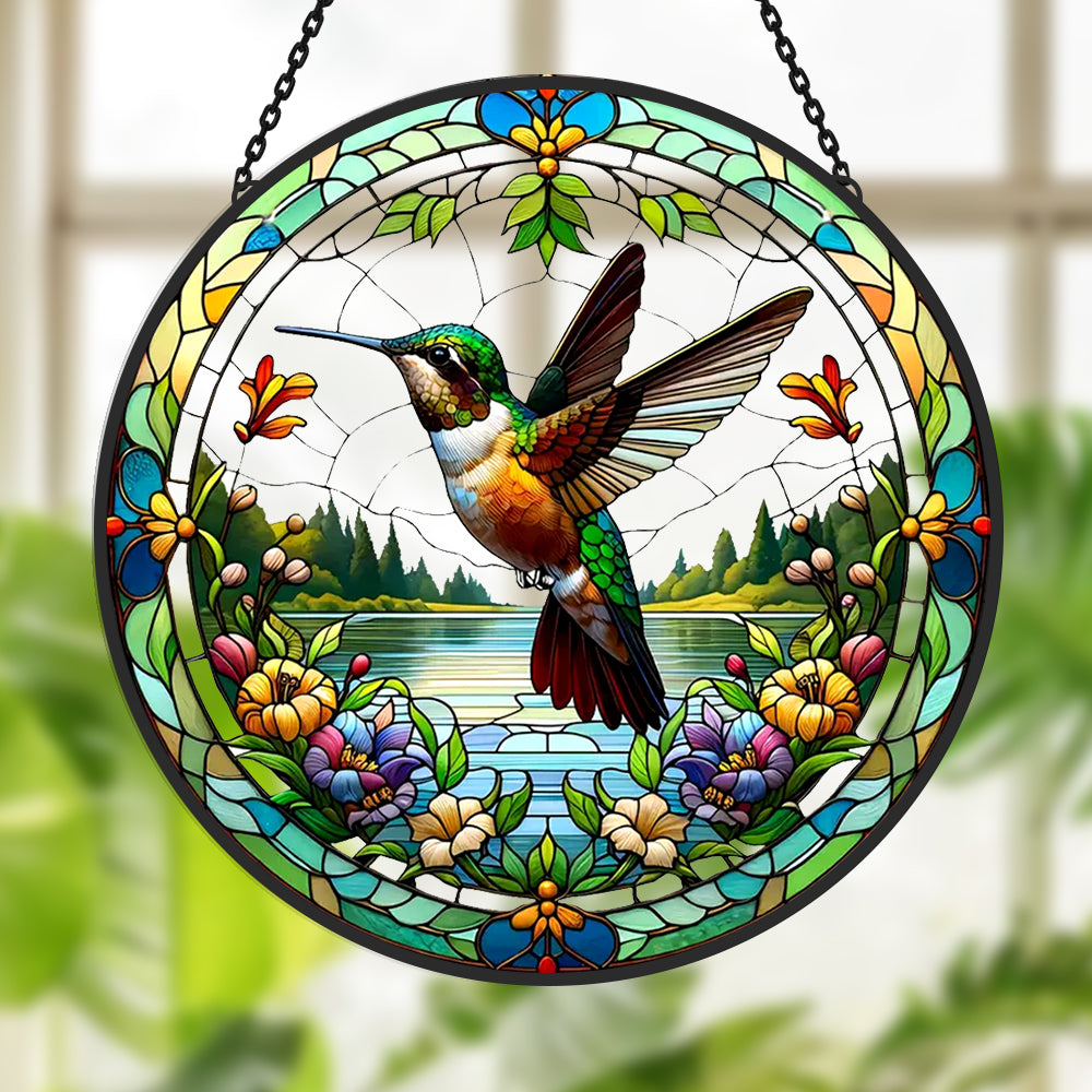 Vibrant Hummingbird Sun Catcher Decoration Stained Glass Window Hanging