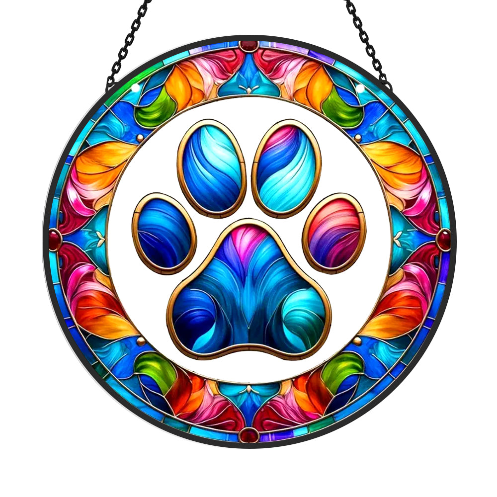 Vibrant Paw Print Sun Catcher Decoration Stained Glass Window Hanging
