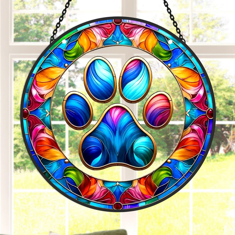 Vibrant Paw Print Sun Catcher Decoration Stained Glass Window Hanging