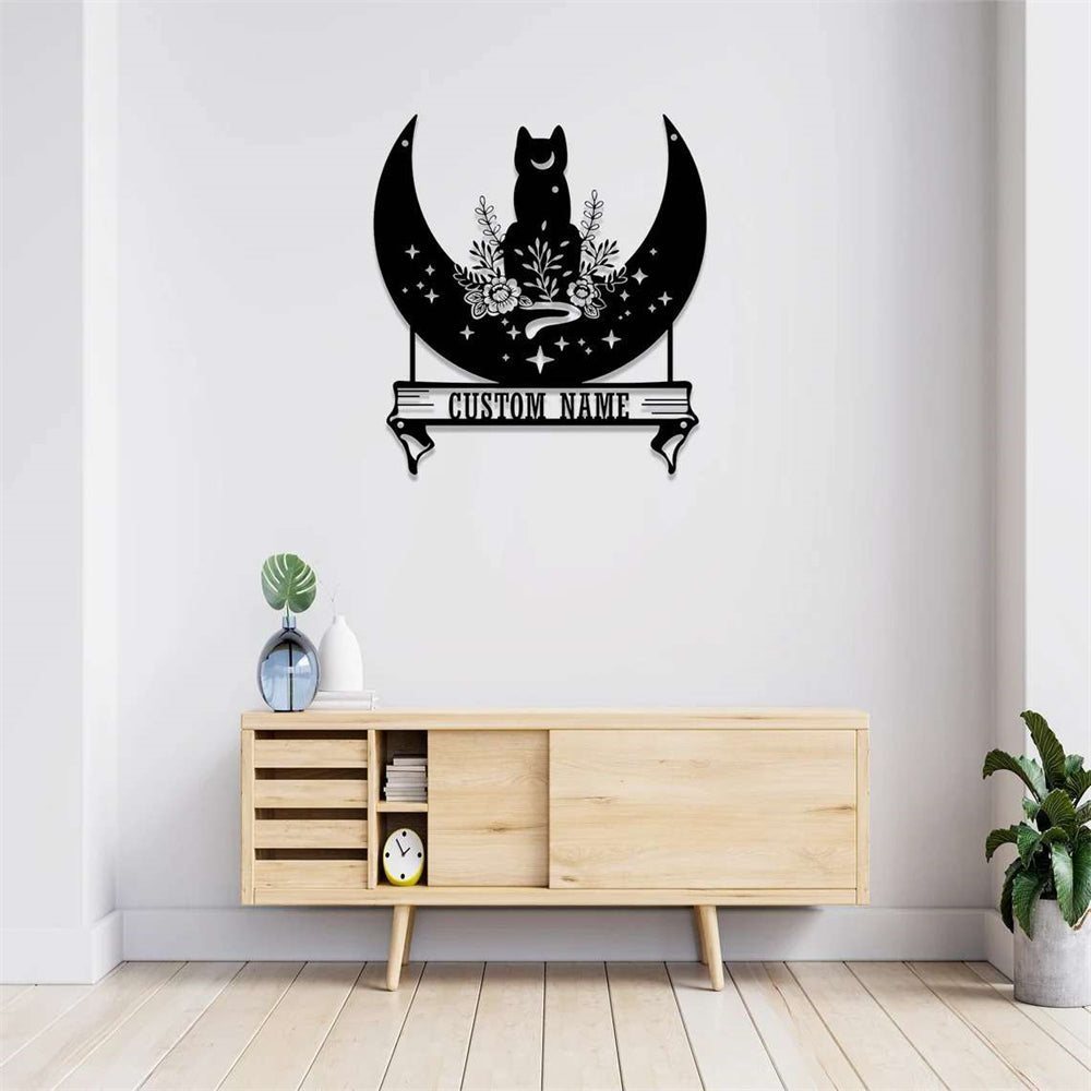 Black Cat on the Moon Metal Wall Art Reading Room Decor Personalized Metal Signs